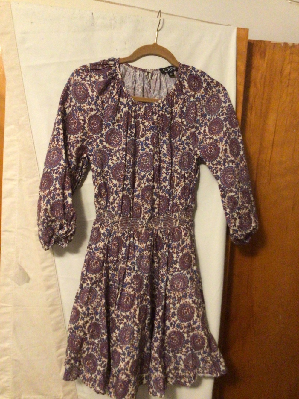 J.Crew paisley printed  linen mini dress with elastic waist SZ XS